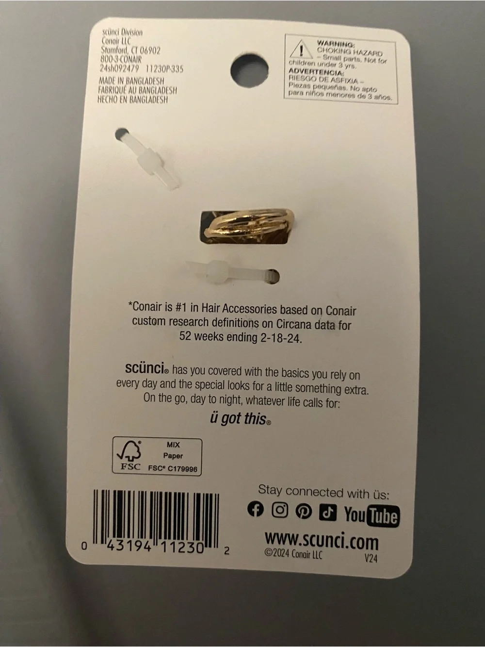 scunci Metallic Gold festive Spiral Claw Hair Clip with Bonus Polyband NEW!